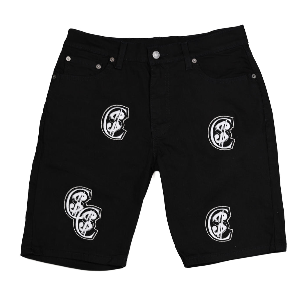 C$ Black Denim Shorts